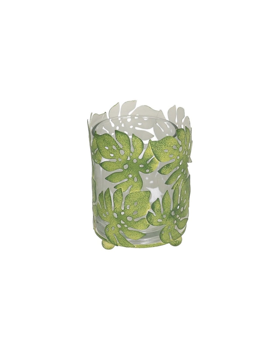 PORTACANDELE 852810 MET VERDE FOGLIE su TreG Ingrosso