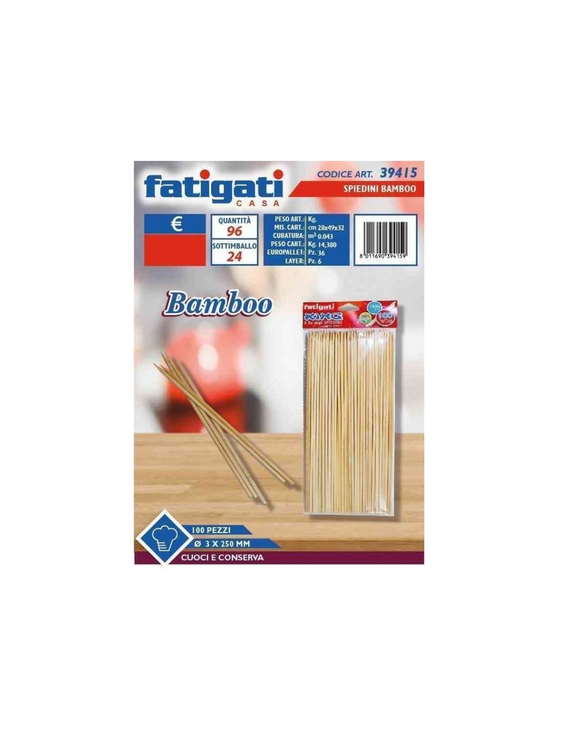 CONF 100 SPIEDINI 39415 BAMBOO 25CM su TreG Ingrosso