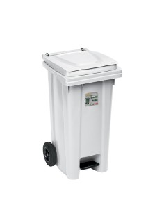 BIDONE PER IMMONDIZIA CON RUOTE E PEDALE 120 LT BIANCO STEFANPLAST ...