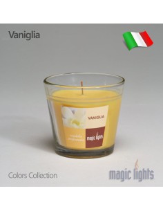 CANDELA IN BICCHIERE VETRO 140GR VANIGLIA su TreG Ingrosso