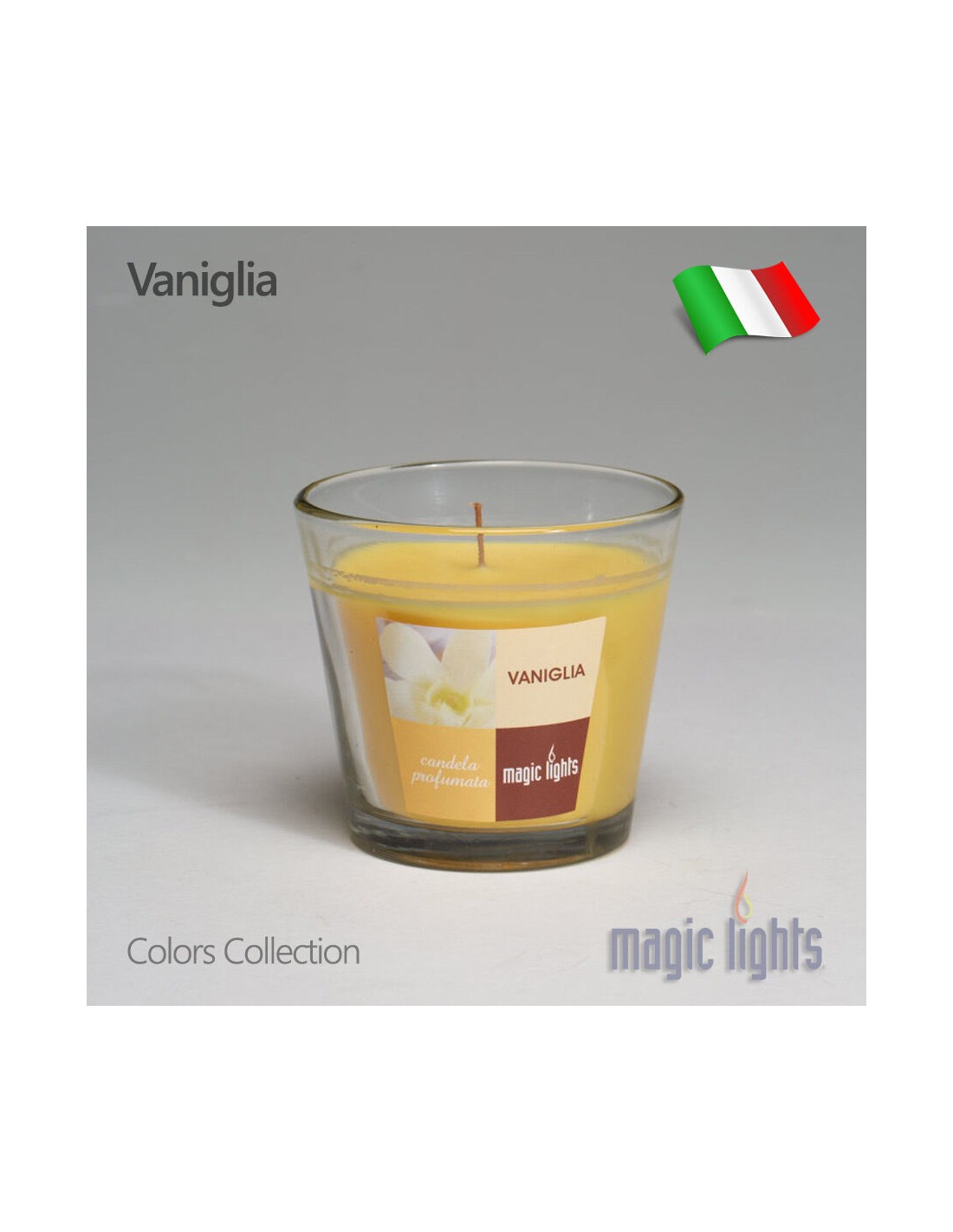 CANDELA IN BICCHIERE VETRO 140GR VANIGLIA su TreG Ingrosso