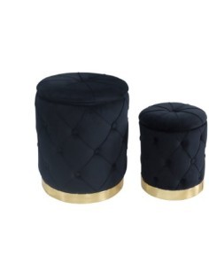 POUF 100358 2 MIS JEREMY VELLUTO NERO BASE METALLO