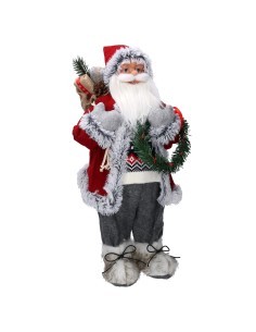 BABBO NATALE 619085 TESSUTO GRIGIO/ROSSO CON GHIRLANDA 65CM su TreG...