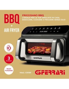 G3 Ferrari G10181 Friggitrice e Griglia ad Aria BBQ, 2000W, 10 Litri XXL, 8 Programmi, Doppia Resistenza, Multifunzione