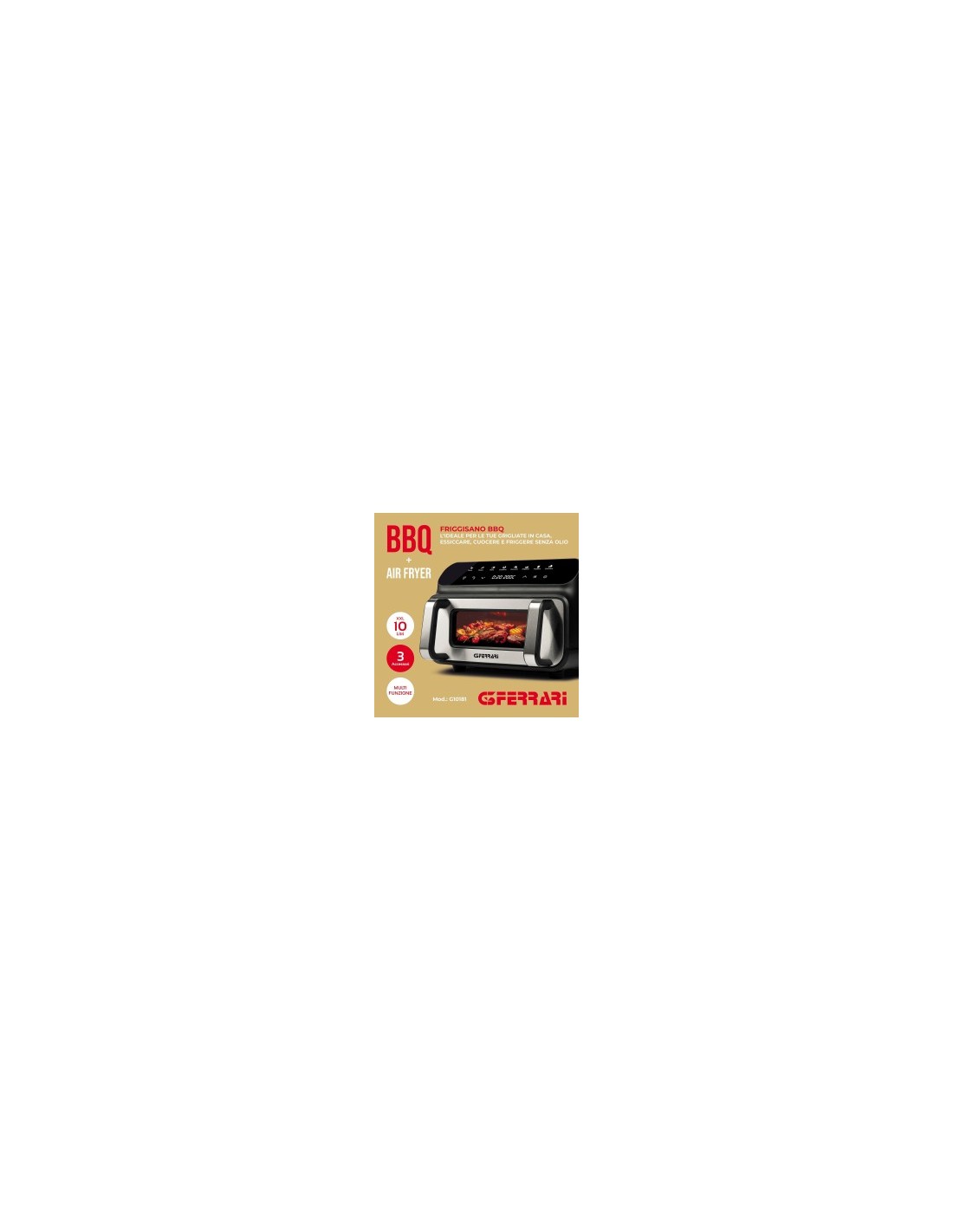 G3 Ferrari G10181 Friggitrice e Griglia ad Aria BBQ, 2000W, 10 Litri XXL, 8 Programmi, Doppia Resistenza, Multifunzione