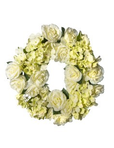 GHIRLANDA ROSE/HYDRANGEA D50CM BIANCO/VERDE