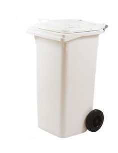 BIDONE QUADRO 120LT BIANCO CON RUOTE E PEDALE