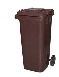 BIDONE QUADRO 120LT MARRONE CON RUOTE E PEDALE