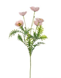 FIORE 268004611 5 PAPAVERI ROSA CON FOGLIE