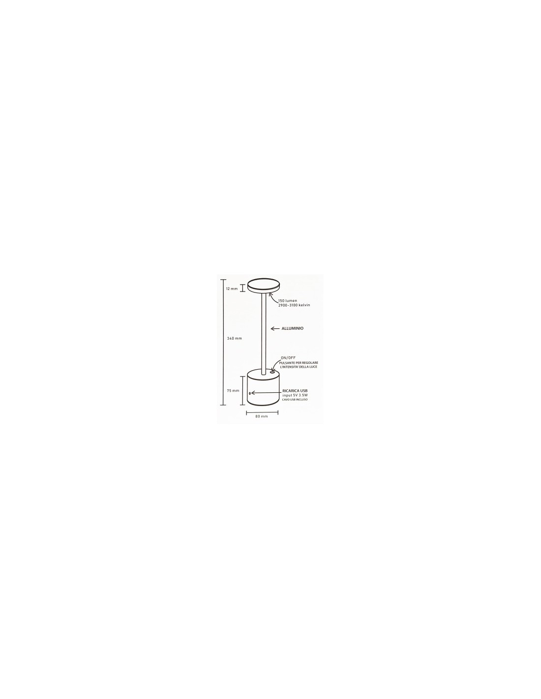 LAMPADA LED TOUCH NERA D8,5 H36 CM su TreG Ingrosso