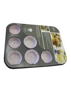 STAMPO MUFFIN ALLUMINIO 12 POSTI CON PIROTTINI 35X26X3CM EURONOVITA...
