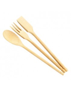 BLISTER CUCCHIAIO FORCHETTONE E PALETTA IN LEGNO 30CM DEMOLLI su Tr...