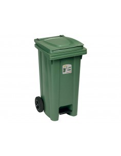 BIDONE IMMONDIZIA CON RUOTE E PEDALE 120 LT VERDE STEFANPLAST su Tr...