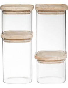 SET 4 BARATTOLI VETRO/LEGNO su TreG Ingrosso