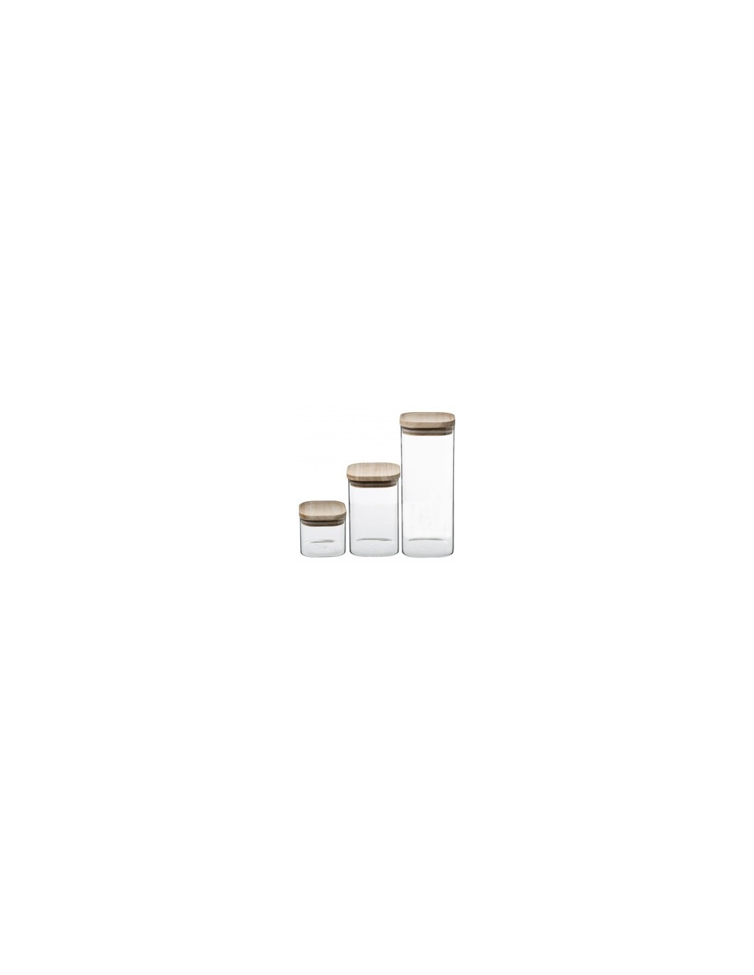 SET 3 BARATTOLI ERMETICI VETRO/LEGNO su TreG Ingrosso