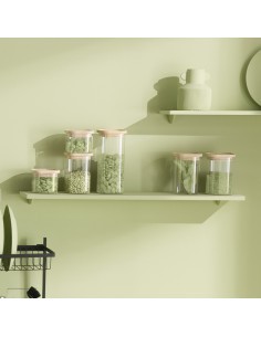SET 3 BARATTOLI ERMETICI VETRO/LEGNO su TreG Ingrosso