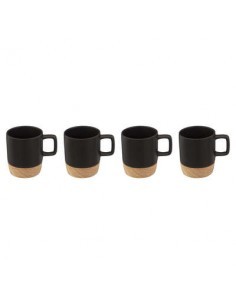 SET 4 TAZZINE 12CL NERO BASE LEGNO su TreG Ingrosso