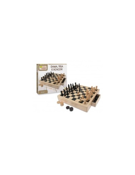 FATTO DI LEGNO 40604 GIOCO 3IN1 DAMA/TRIA/SCACCHI su TreG Ingrosso
