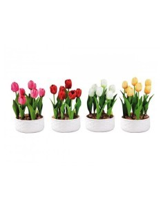 TULIPANI 74878 CON VASO 19X32CM ASSORTITO su TreG Ingrosso