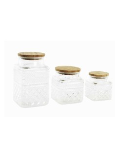 SET 3 BARATTOLI PC203454 VETRO TAPPO BAMBOO su TreG Ingrosso