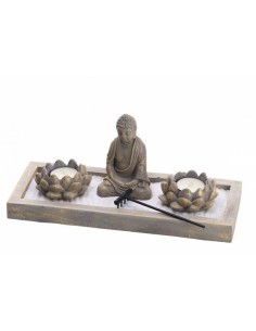 GIARDINO ZEN 86991 CEMENTO CON 2 PORTACANDELE 30X12X12CM su TreG In...