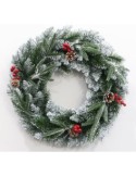 CORONA PINO INNEVATA D50CM CON BACCHE ROSSE su TreG Ingrosso
