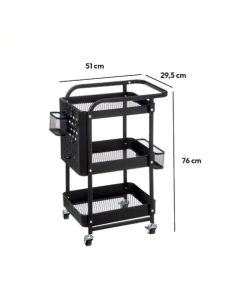 CARRELLO 167740 3 PIANI METALLO 51X30X76CM NERO