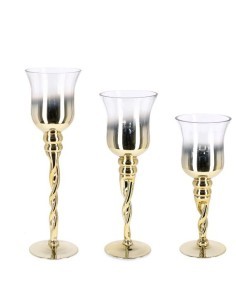 Set di 3 Portacandele Artha Calice Oro, Elegante Decorazione Natalizia per Aggiungere la Magia di Natale alla Tua Casa