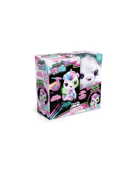 Rocco Giocattoli, Airbrush Plush Unicorno, Unicorno Brilla al Buio, Colorare e Personalizzare