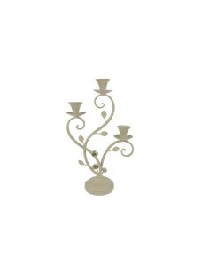 CANDELIERE FERRO 3POSTI C/FOGLIE E FIORI BEIGE ANTIC LS16A9191 DEEP &c