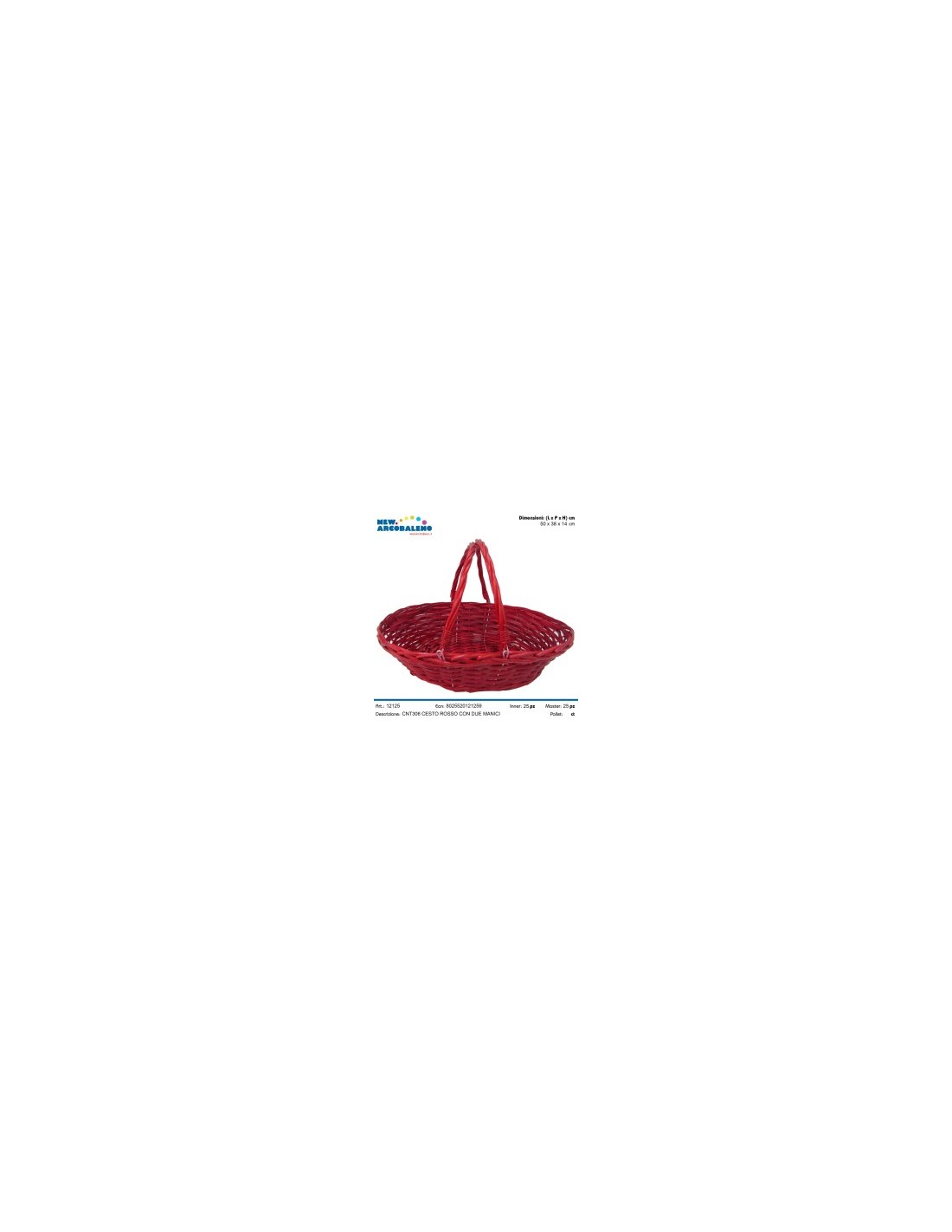 CESTO 12125 OVALE ROSSO 50X38X14 CON MANICI