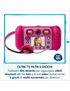 Fotocamera Kidizoom Duo Rosa, Doppia Lente, 5,0 MP Frontali, 2,0 MP Posteriori, 75 Filtri, Display 2,4", Antiurto