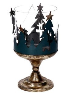 PORTACANDELA METALLO DORATO 12X23CM CON ALBERI