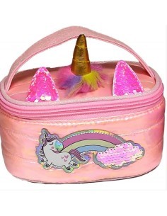 GIRABRILLA Puffer Borsetta Unicorno, Mini Beauty Case, Paillettes Cangianti, Nice Group, Accessori Bambini
