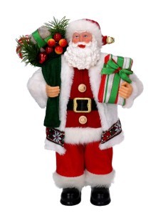 BABBO NATALE TESSUTO BIANCO/ROSSO H30CM CON REGALI