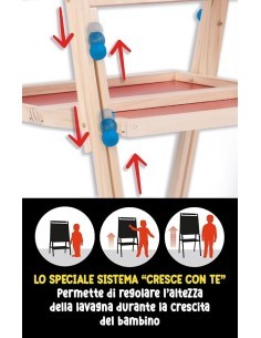 Montessori Lavagnona Legno Cresce con Te, kit lettere magnetiche, gessi, penna scrivi e cancella, Età 3+