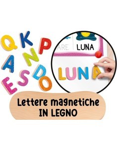 Montessori Lavagnona Legno Cresce con Te, kit lettere magnetiche, gessi, penna scrivi e cancella, Età 3+