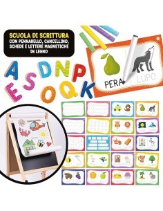 Montessori Lavagnona Legno Cresce con Te, kit lettere magnetiche, gessi, penna scrivi e cancella, Età 3+