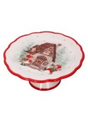 ALZATA CERAMICA ROSSO/BIANCO 22X10CM DECORO NATALIZIO