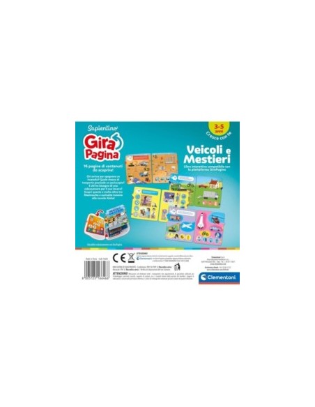 SAPIENTINO  CLEMENTONI LIBRO VEICOLI E MESTIERI COMPATIBILE CON GIRAPAGINA GIOCO EDUCATIVO PER BAMBINI