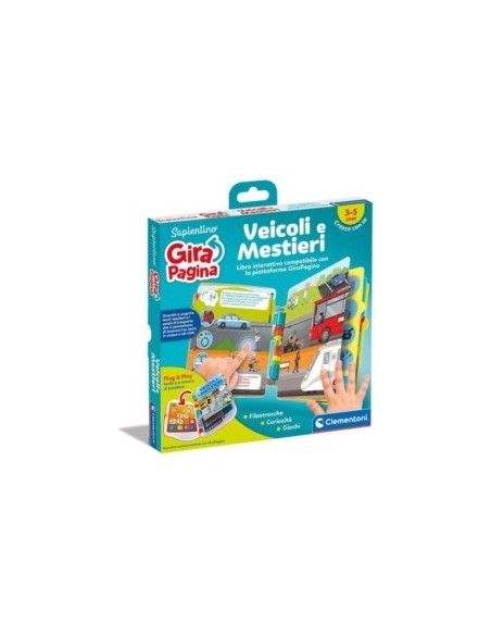SAPIENTINO  CLEMENTONI LIBRO VEICOLI E MESTIERI COMPATIBILE CON GIRAPAGINA GIOCO EDUCATIVO PER BAMBINI