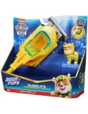 Paw Patrol, veicolo trasformabile Aqua Pups di Rubble, personaggio Rubble incluso, giochi per bambini 3 anni, avventure marine