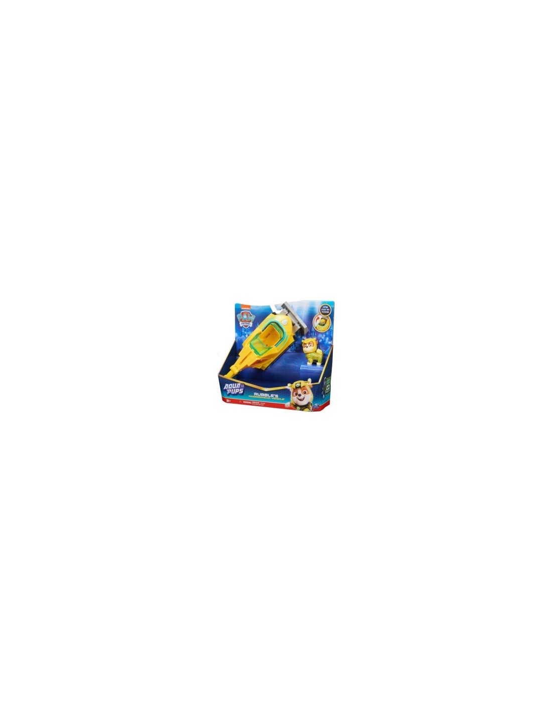 Paw Patrol, veicolo trasformabile Aqua Pups di Rubble, personaggio Rubble incluso, giochi per bambini 3 anni, avventure marine