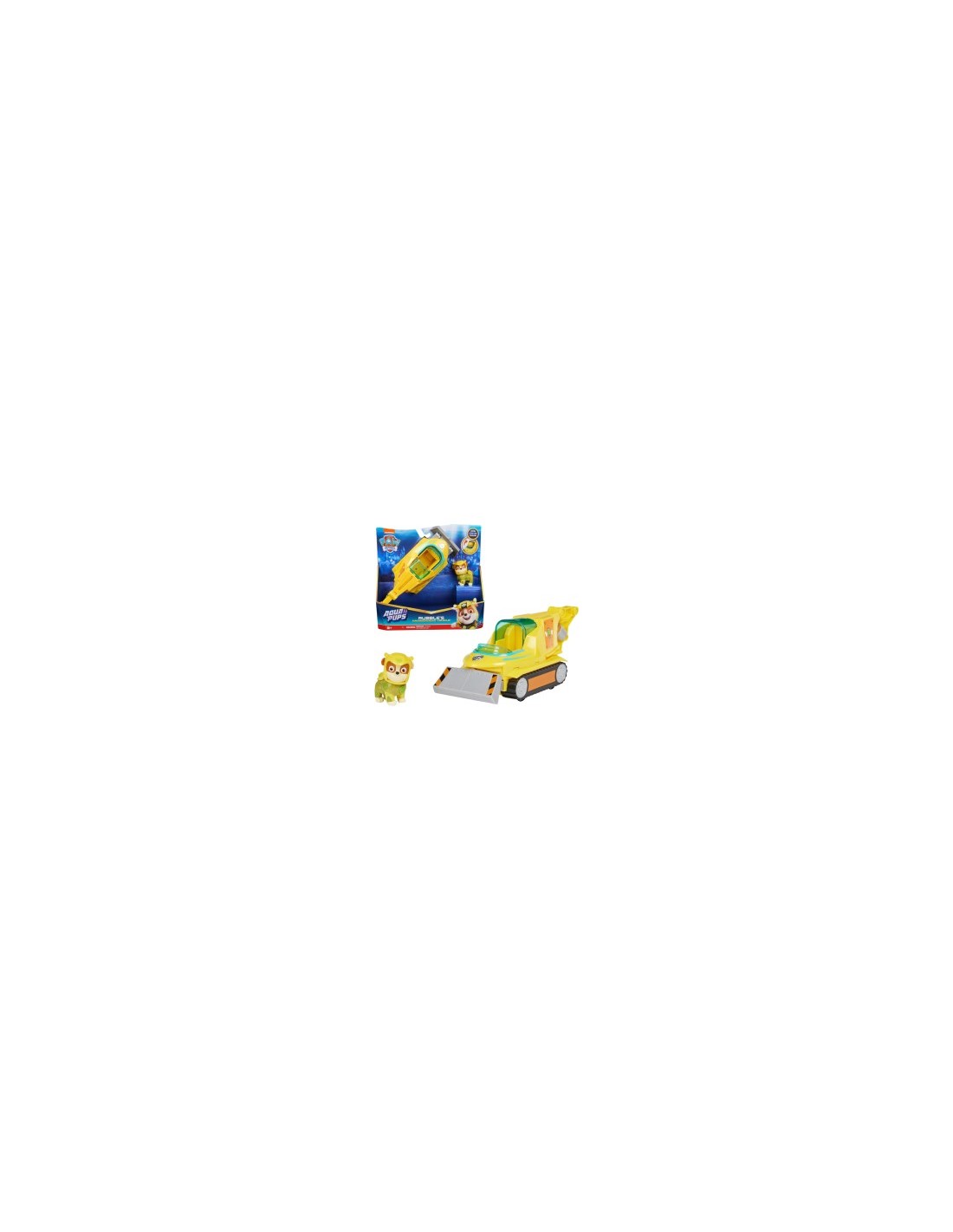 Paw Patrol, veicolo trasformabile Aqua Pups di Rubble, personaggio Rubble incluso, giochi per bambini 3 anni, avventure marine