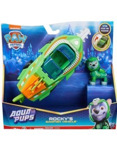 Paw Patrol Aqua Pups, veicolo trasformabile di Rocky, personaggio Rocky incluso, giocattolo per bambini 3+ anni