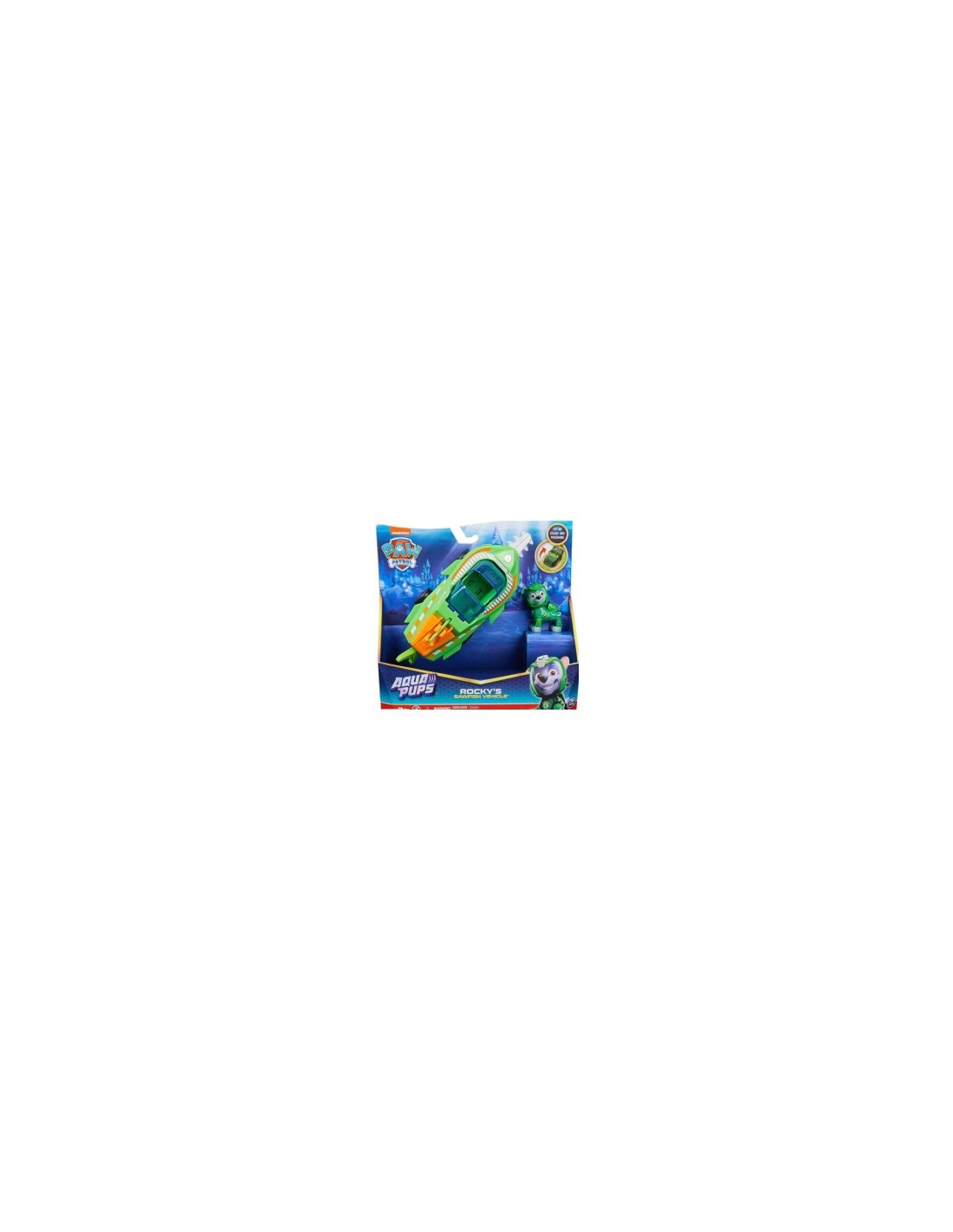 Paw Patrol Aqua Pups, veicolo trasformabile di Rocky, personaggio Rocky incluso, giocattolo per bambini 3+ anni