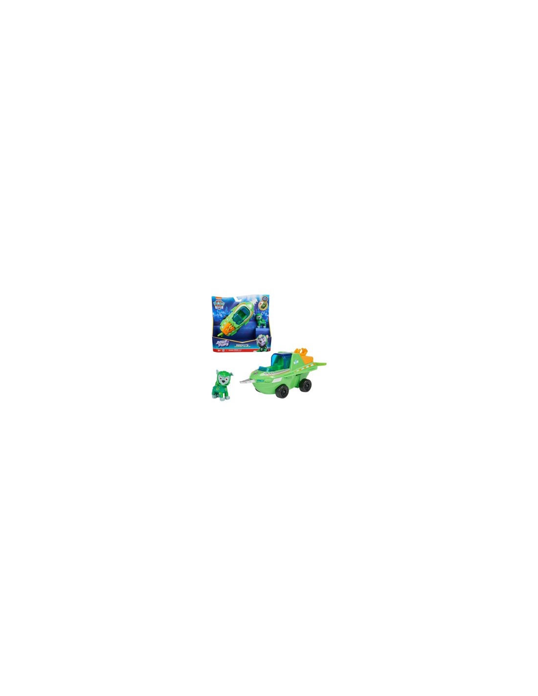 Paw Patrol Aqua Pups, veicolo trasformabile di Rocky, personaggio Rocky incluso, giocattolo per bambini 3+ anni