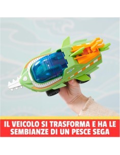 Paw Patrol Aqua Pups, veicolo trasformabile di Rocky, personaggio Rocky incluso, giocattolo per bambini 3+ anni