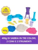 Kinetic Sand Gelateria Colorata, Sabbia Cinetica Blu, Rosa e Bianca, 396g, Coni Gelato e Strumenti per Decorare, 3+ Anni