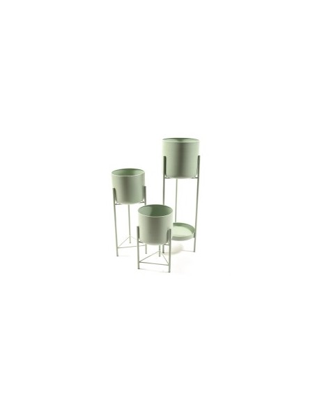SET 3 ALZATE PORTAVASO 12108 VERDE MENTA METALLO H60/45/35CM